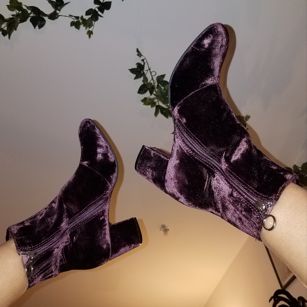 Purple velvet ankle boots
